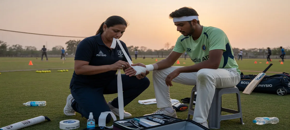 Player injury watch — physio wrapping wrist