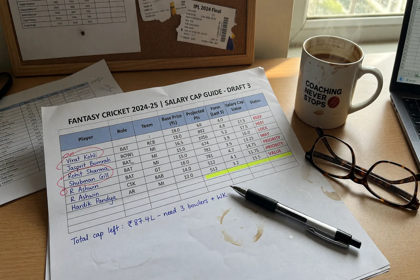 Salary cap matrix and role balance